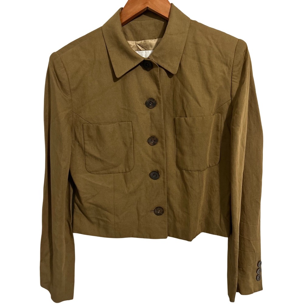 Votre Nom Paris Cropped Brown‎ Button Up Jacket Linen Rayon Women's Size 2
